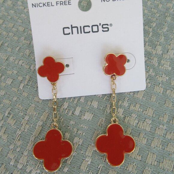 New Chico's No Droop Convertible Stud, Dangle Earrings Gold Orange New w Tags - Picture 1 of 5